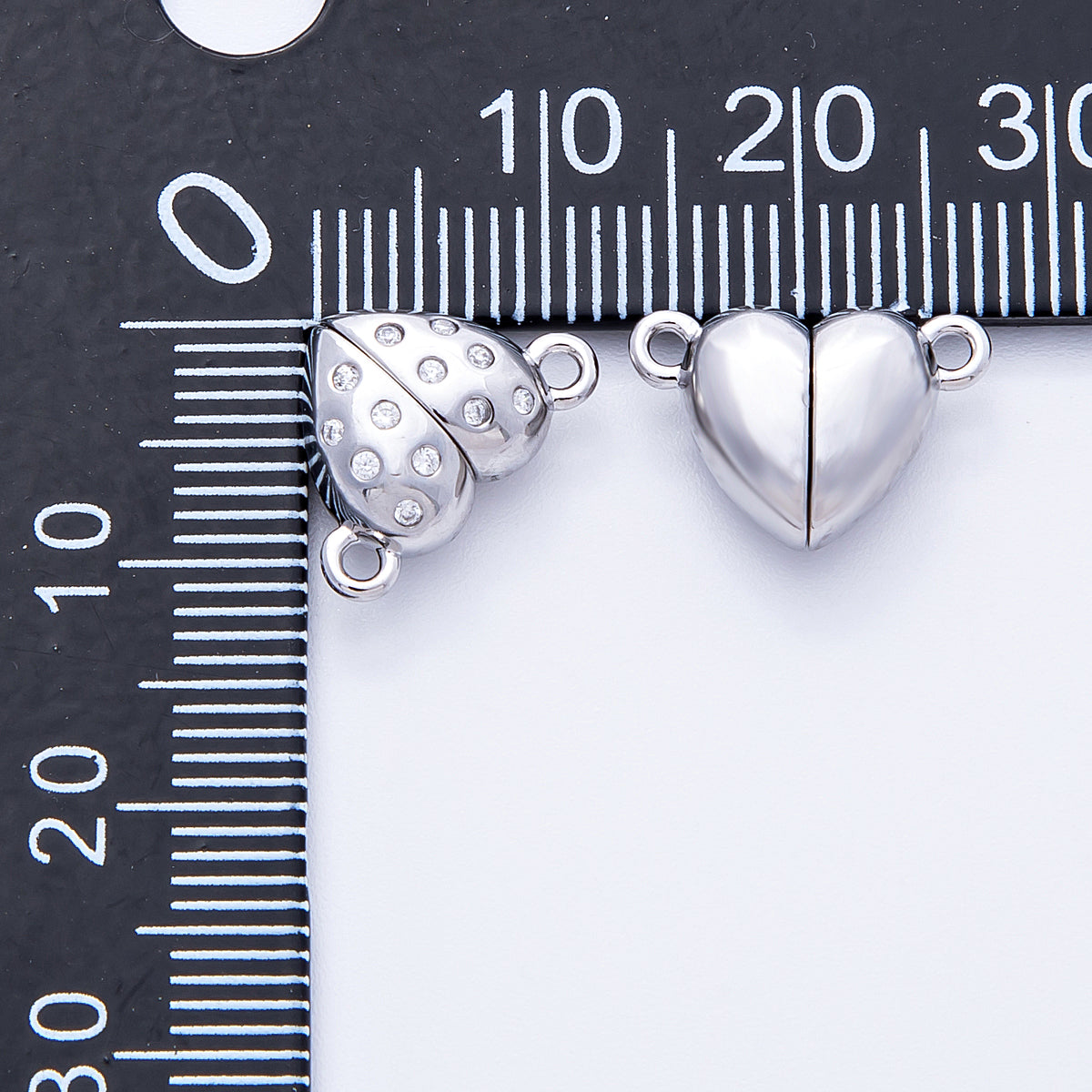 10mm CZ Dotted Magnetic Heart Connector Closure | Findings-00029