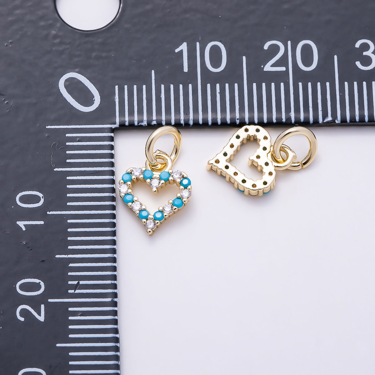16K Gold Filled 10mm Turquoise and Clear CZ Open Heart Charm | Charms-01622