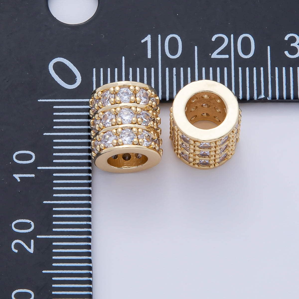 18K Gold Filled 10mm Clear CZ Triple Micro Paved Spacer Bead | B434