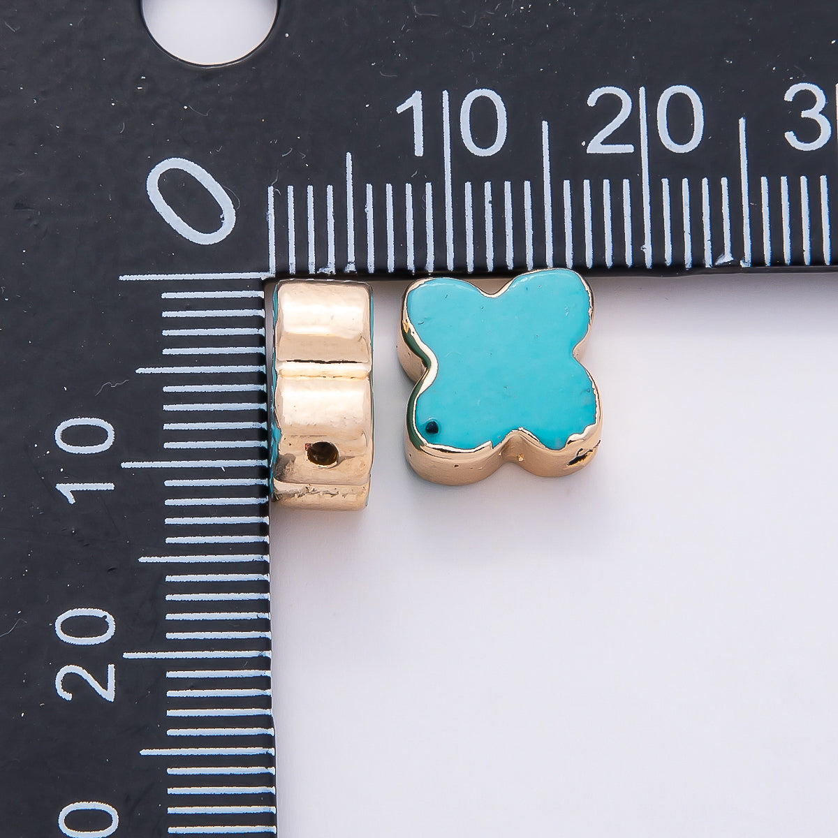 16K Gold Filled 10mm Teal Blue Turquoise Gemstone Foil Clover Spacer Bead | Beads-00324