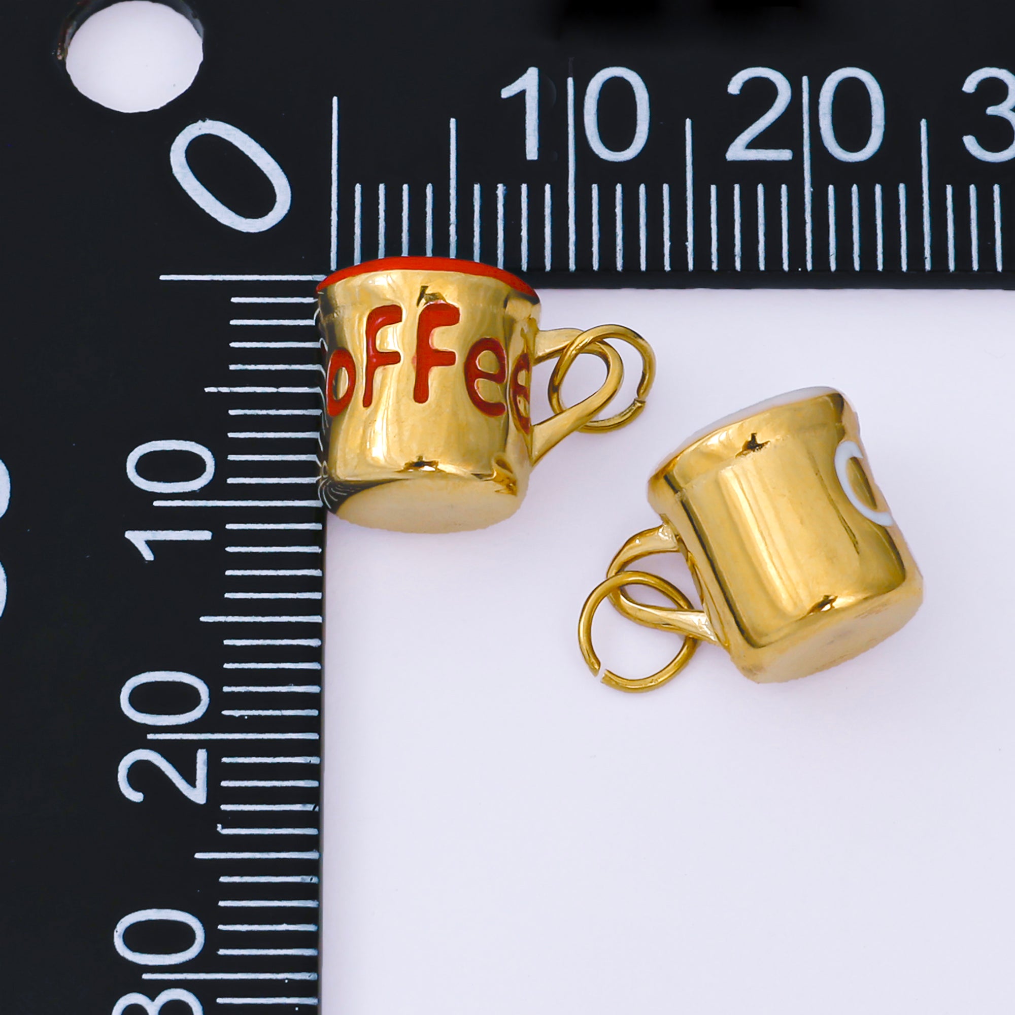 Stainless Steel 10mm Red, White Enamel Coffee Mug Cup 3D Multidimensional Charm | J571