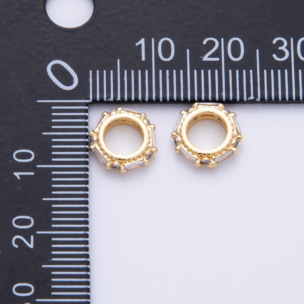 14K Gold Filled 9.8mm Clear CZ Baguette Round Rondelle Spacer Bead | Bead-200001