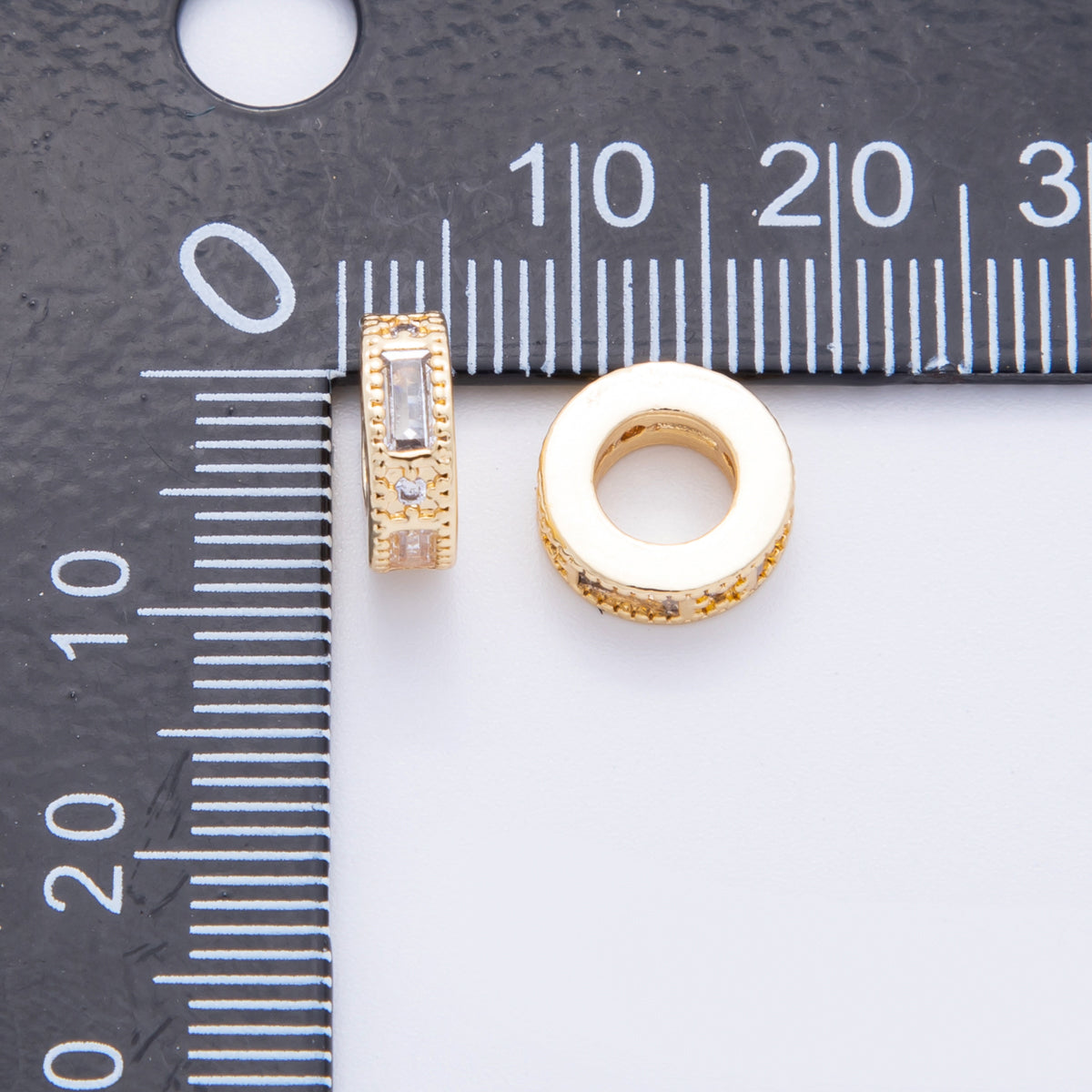 18K Gold Filled 10mm Clear CZ Baguette Lined Thin Bead Spacer | AF1041