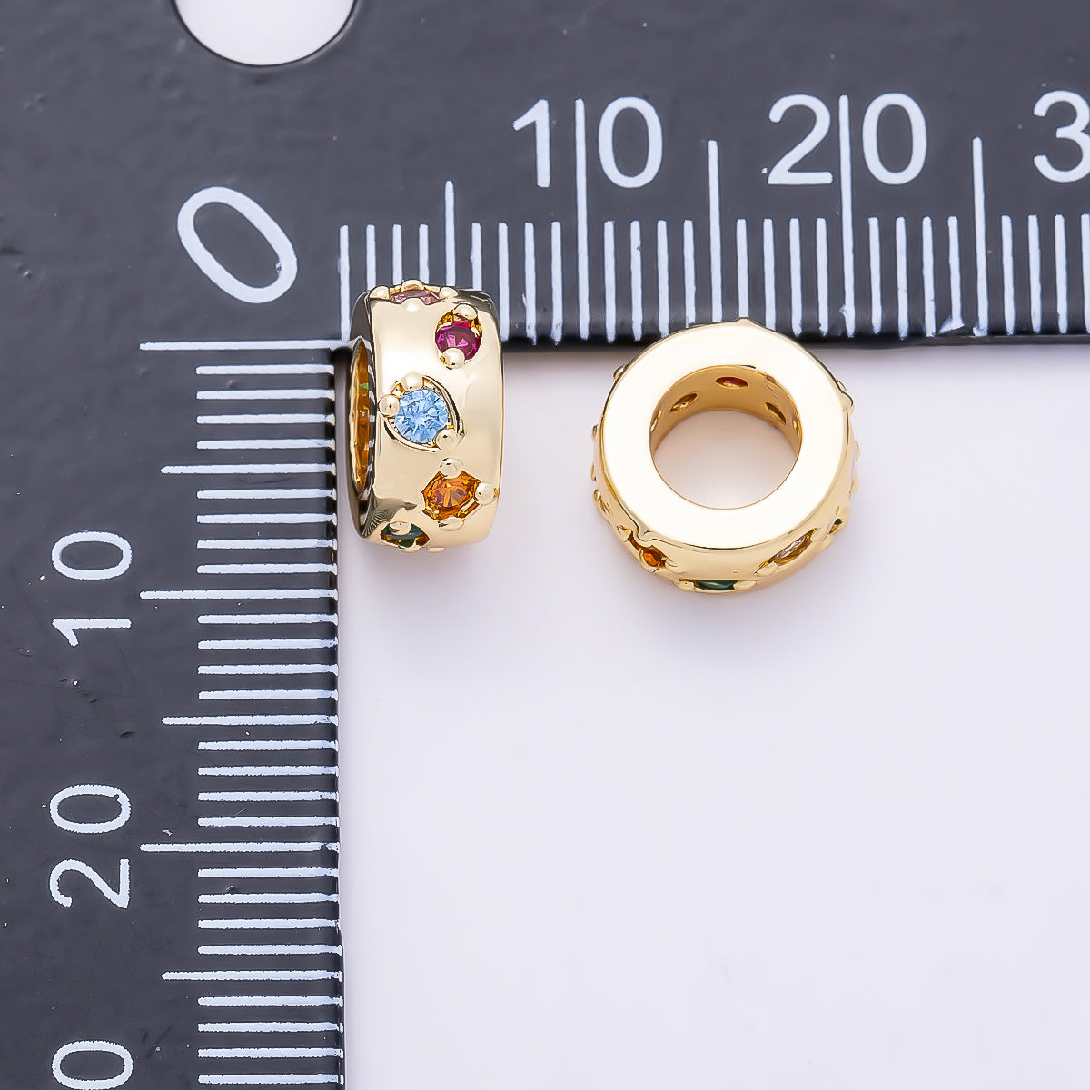 16K Gold Filled 10mm Multicolor CZ Irregular Dotted Rondelle Bead | Beads-00489