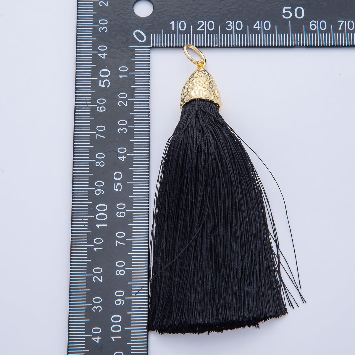 18K Gold Filled 94.5mm Black Tassel Geometric Hammered Dome Pendant | AF1486