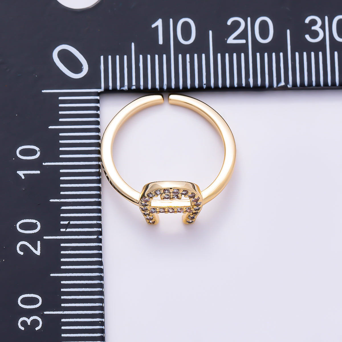 16K Gold Filled Micro Paved CZ Horseshoe Lucky Adjustable Pinky Ring | Rings-00378
