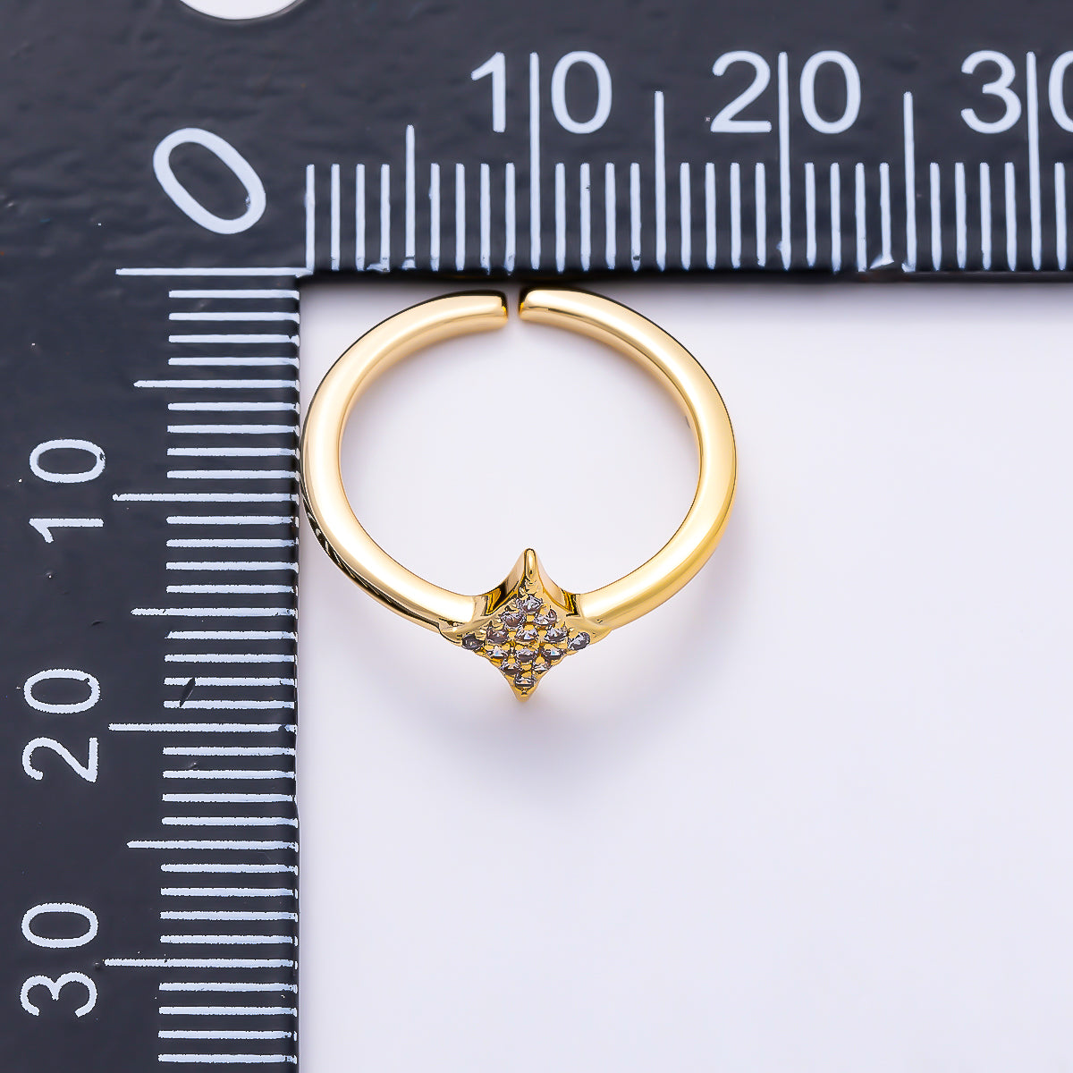 16K Gold Filled Micro Paved CZ North Starburst Rhombus Adjustable Pinky Ring | Rings-00380