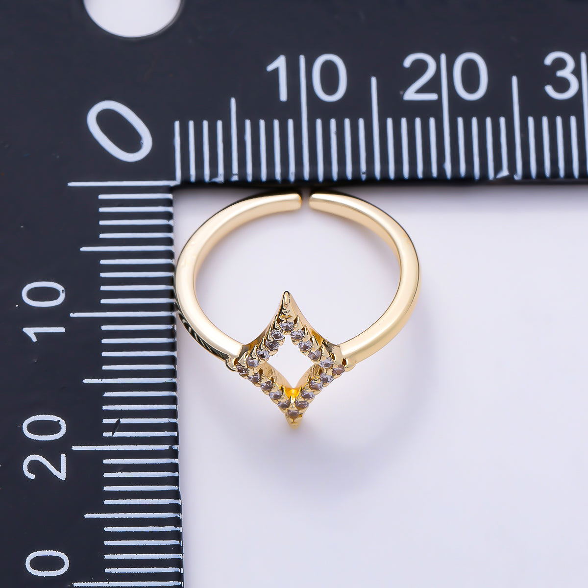 16K Gold Filled Micro Paved CZ North Starburst Open Adjustable Pinky Ring | Rings-00385