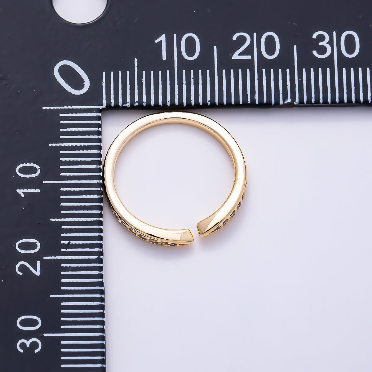 16K Gold Filled Minimalist Micro Paved CZ Tapered Open Cuff Band Adjustable Pinky Ring | Rings-00388