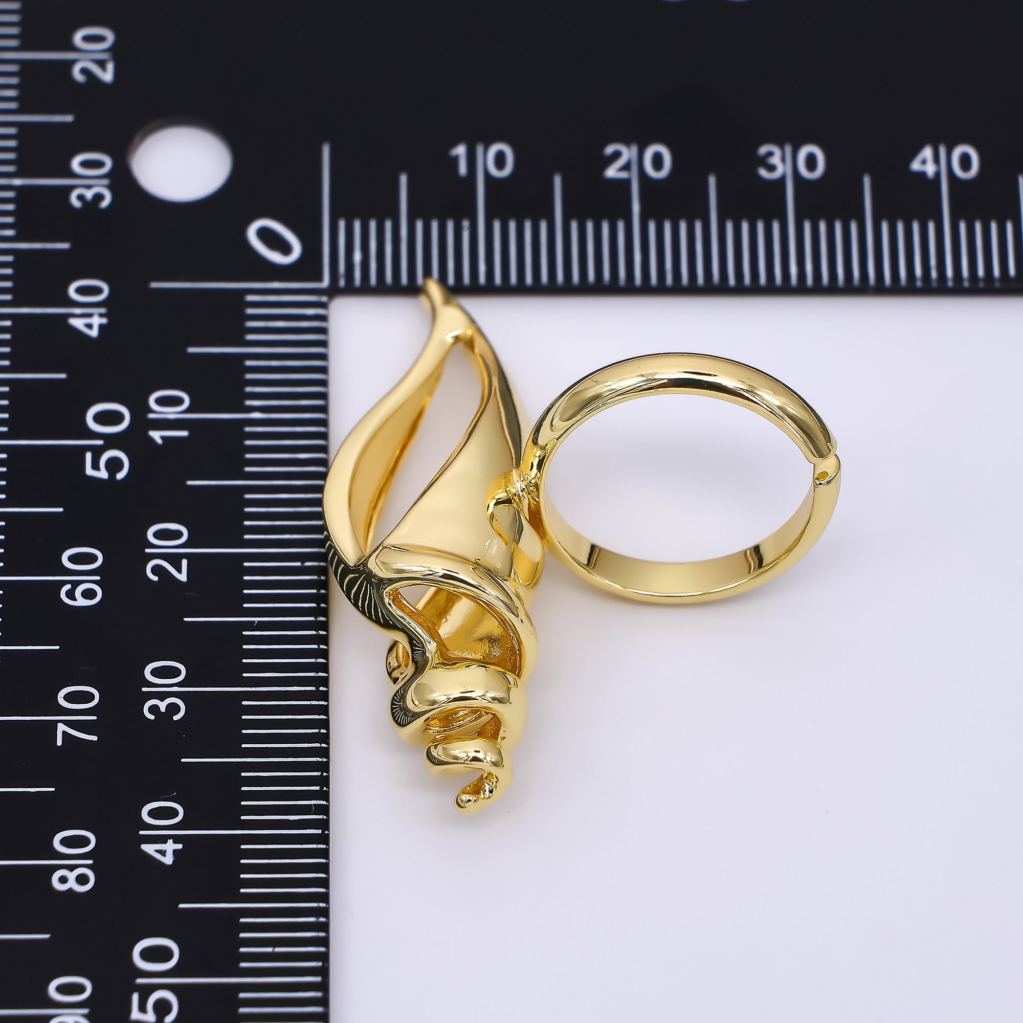 24K Gold Filled Nautical Conch Shell Statement Adjustable Open Ring | O1467