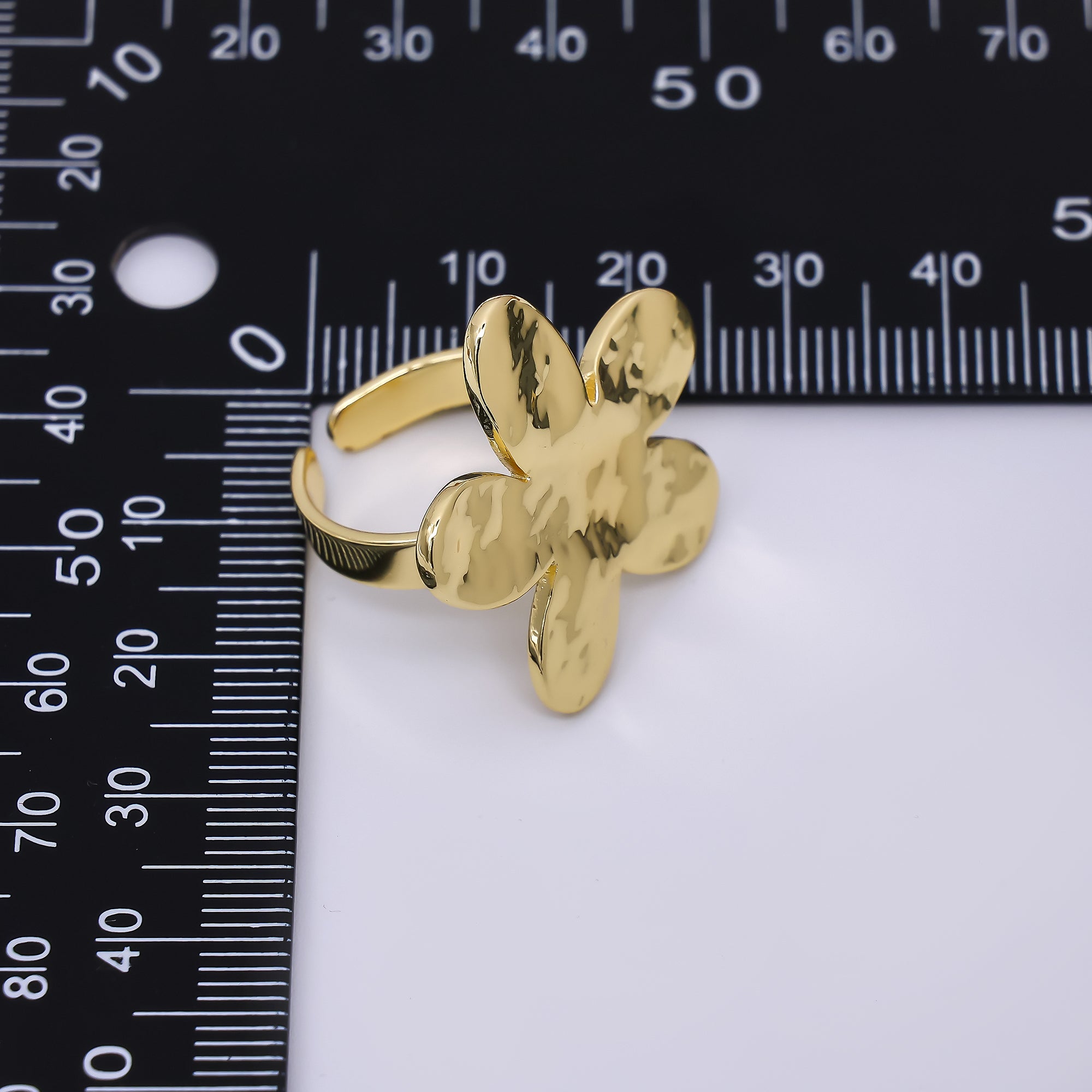 24K Gold Filled Hammered Blooming Flower Adjustable Open Ring | O1471