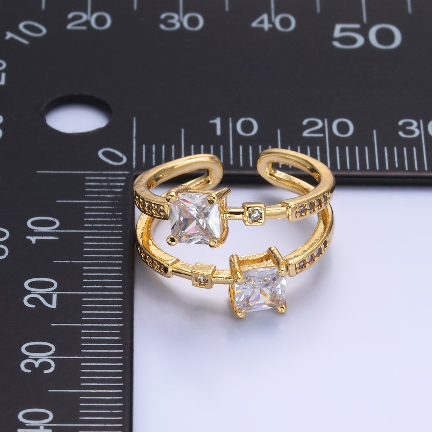 24K Gold Filled Square CZ Micro Paved Geometric Double Band Ring | O545