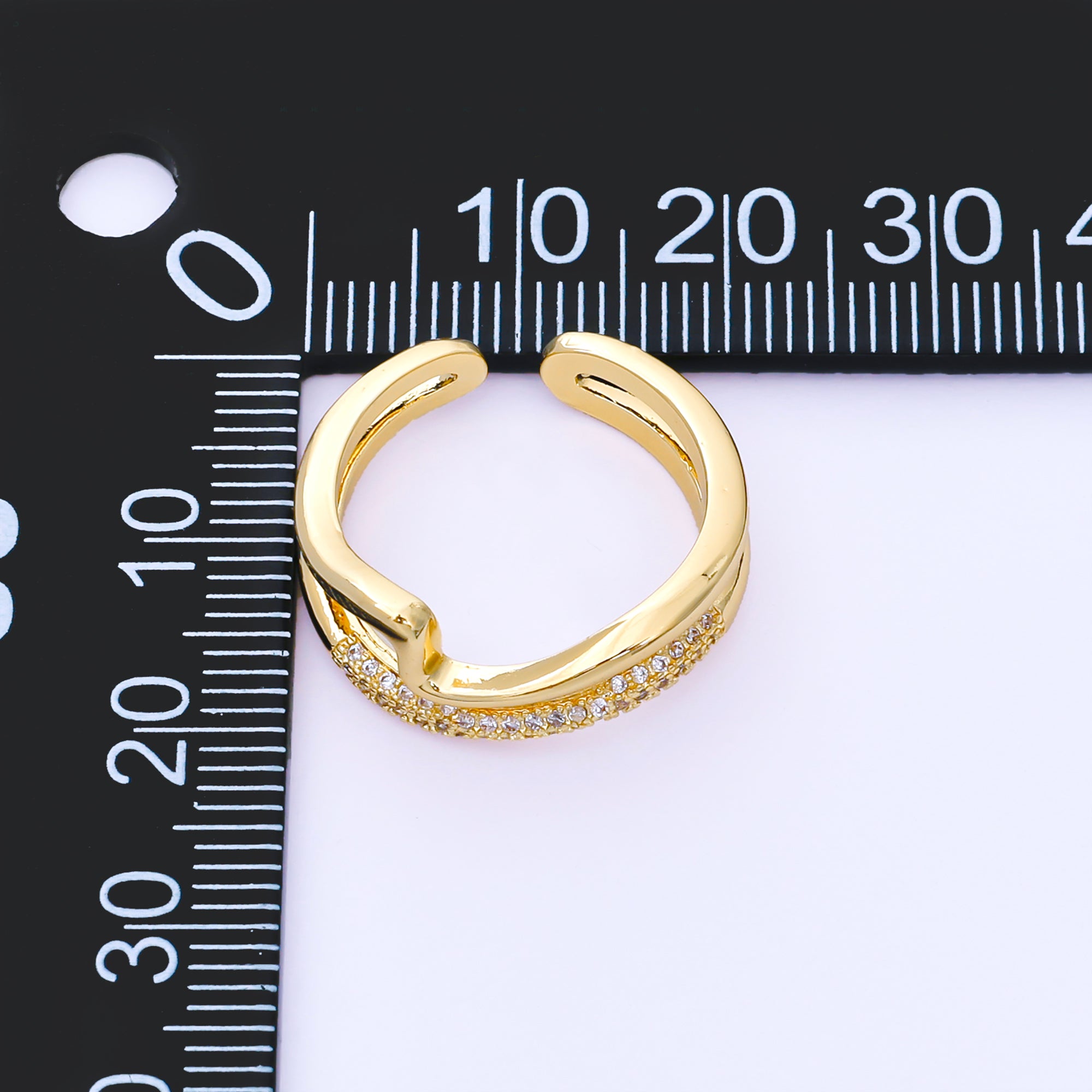 24K Gold Filled Micro Paved CZ Irregular Double Bands Adjustable Open Ring | O2300