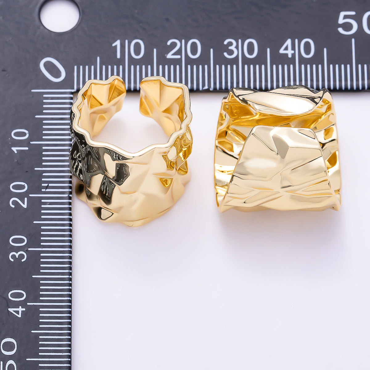 16K Gold Filled Minimalist Hammered Foil Wide Band Ring | Rings-00309