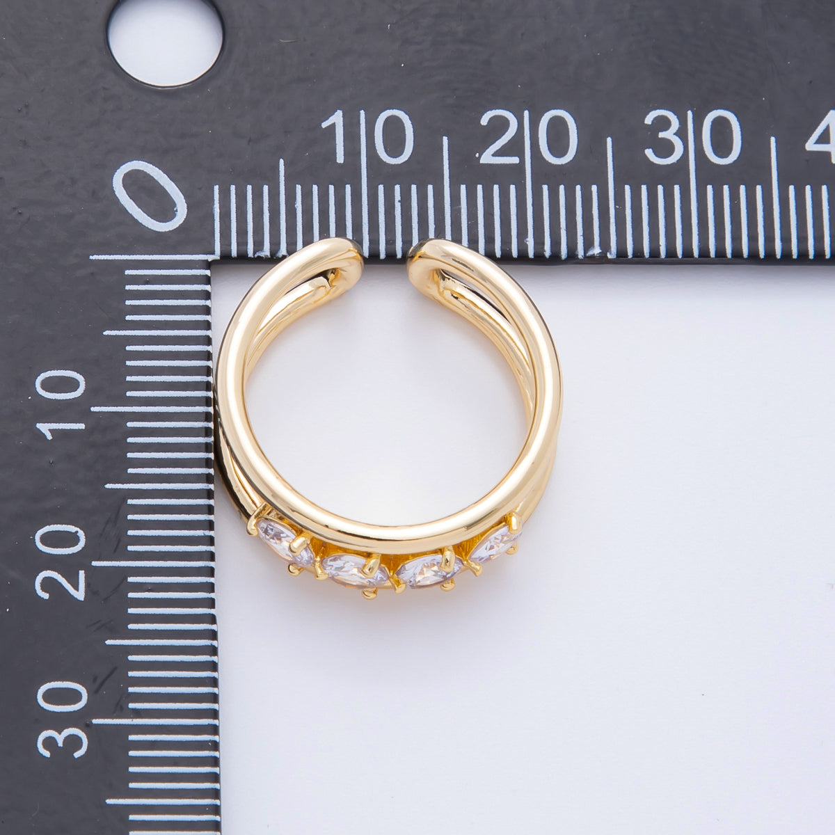 18K Gold Filled Clear Multi Round CZ Double Band Ring | O252