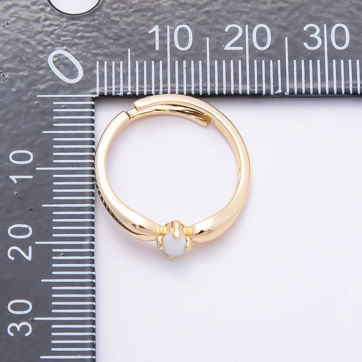 16K Gold Filled White Opal CZ Navette Solitaire Adjustable Ring | Rings-00138