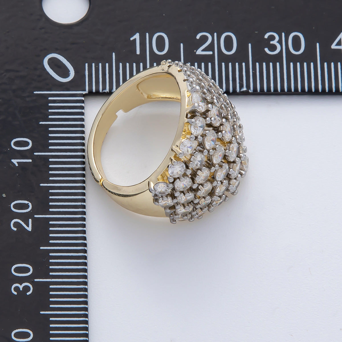 18K Gold Filled Micro Paved Mixed Metal CZ Wide Signet Ring | O761