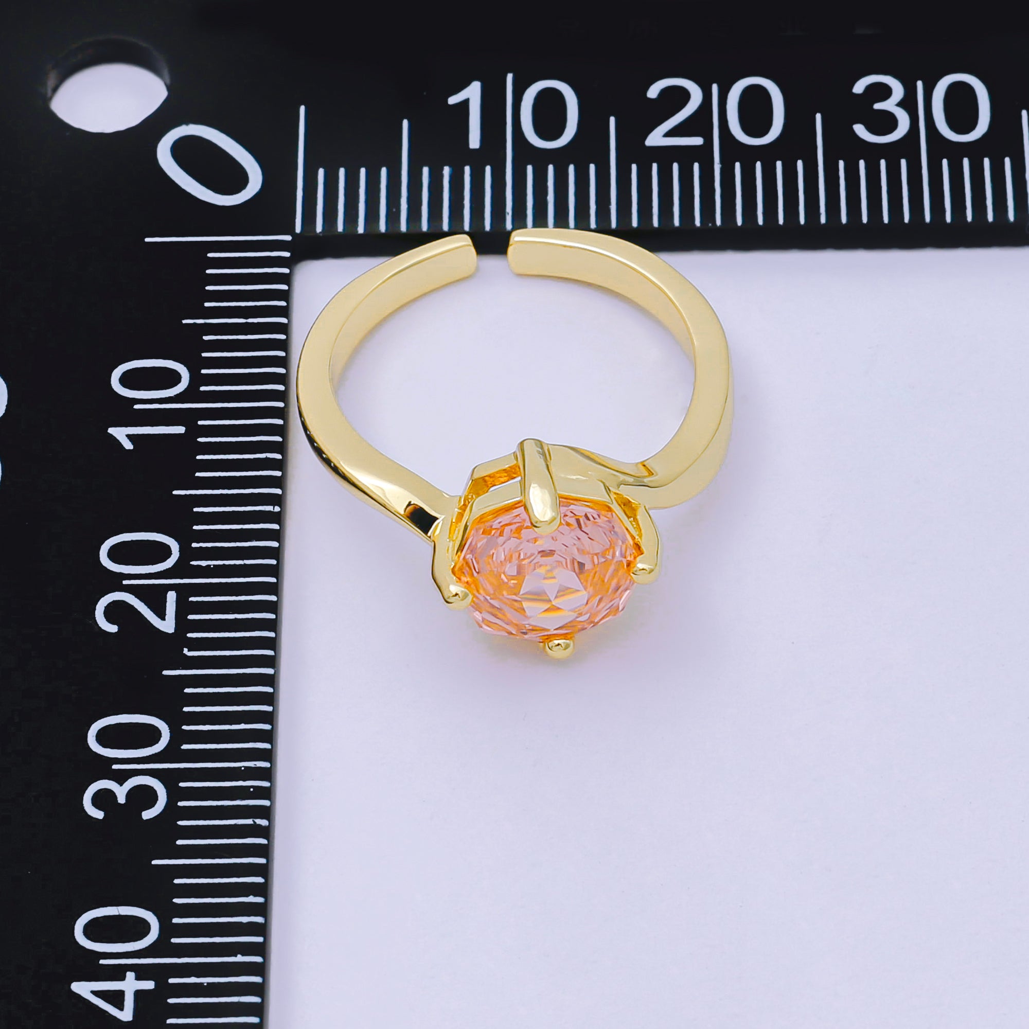24K Gold Filled Round CZ Simple Classic Solitaire Adjustable Ring in Pink, Blue, & Red | O-1494 - O-1500, O-1511 O-1566 O-1579 O-1580 O-1593 O-1599 O-1600