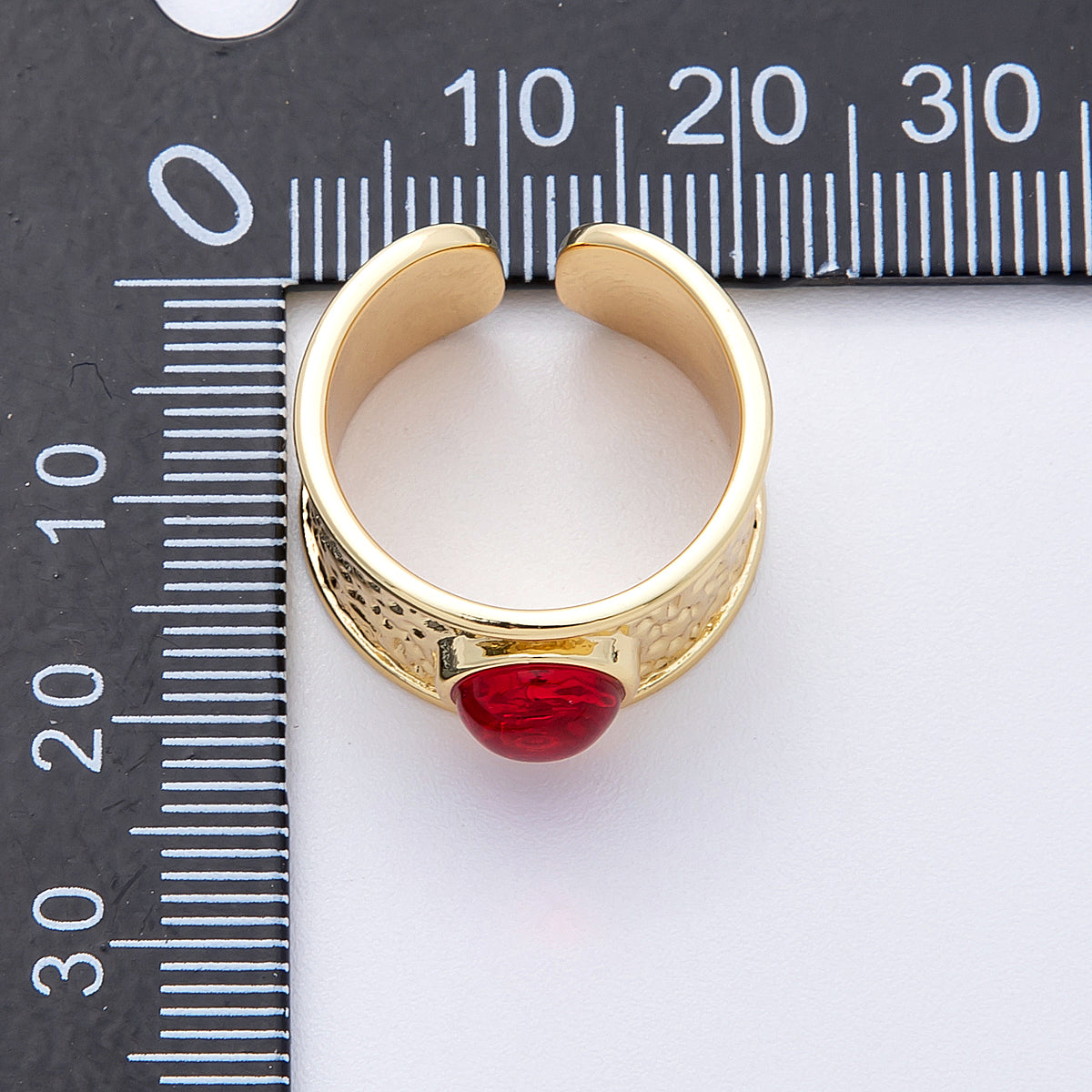 16K Gold Filled Red, Green Cabochon Gemstone Hammered Wide Band Ring | Rings-00023 Rings-00024