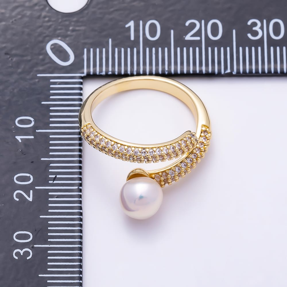 16K Gold Filled Shell Pearl Micro Paved CZ Wrap Adjustable Ring | Rings-00425