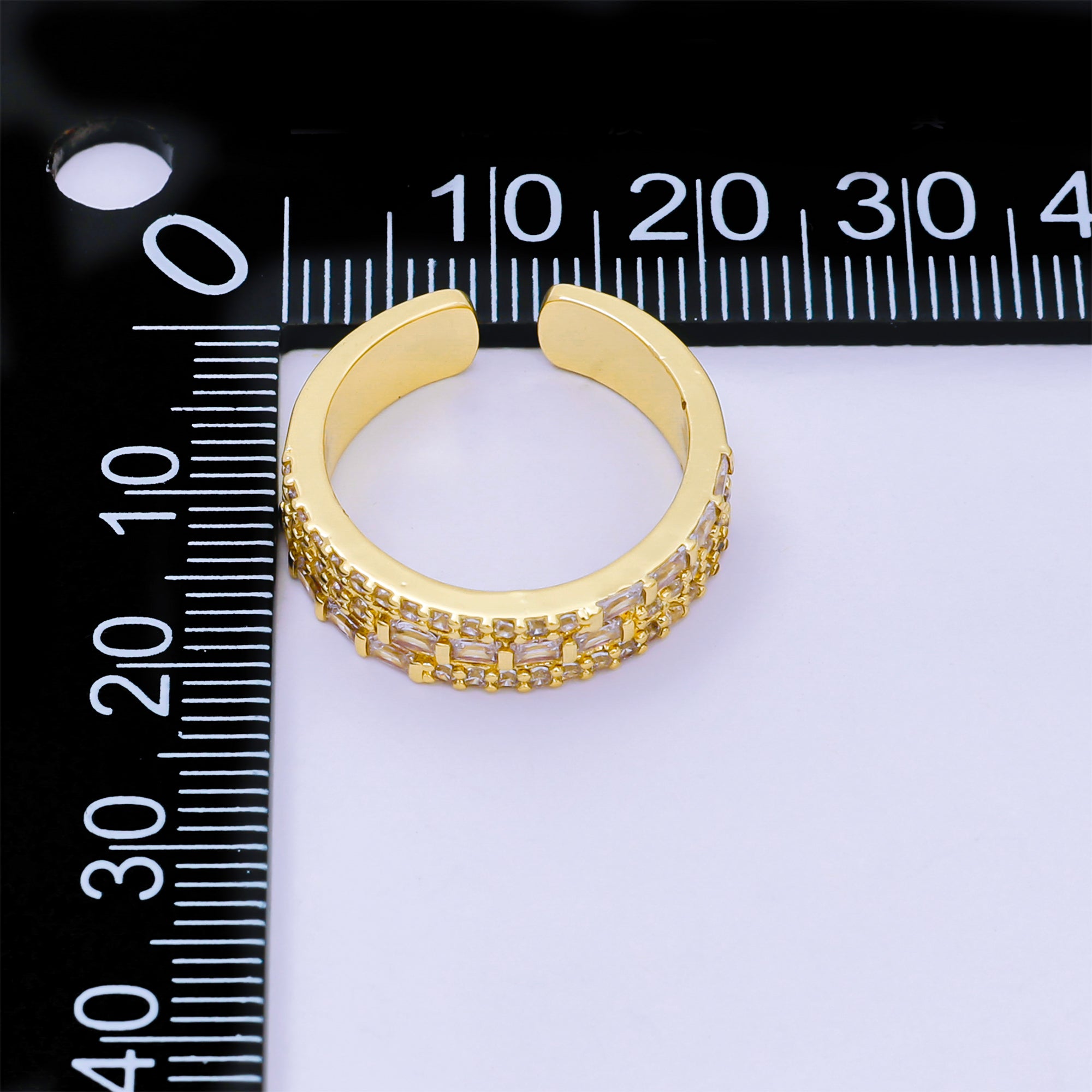 24K Gold Filled Triple-Layered Clear Baguette & Micro Paved CZ Cluster Adjustable Ring | O-1485