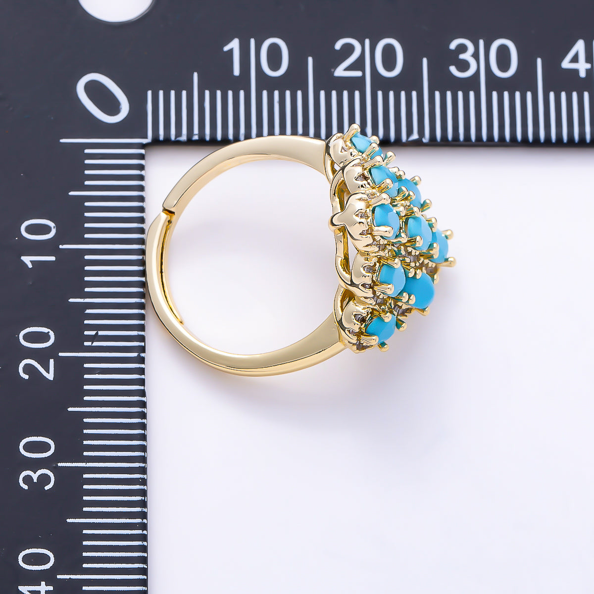 16K Gold Filled Turquoise Cluster Oval Micro Paved CZ Adjustable Ring | Rings-00372