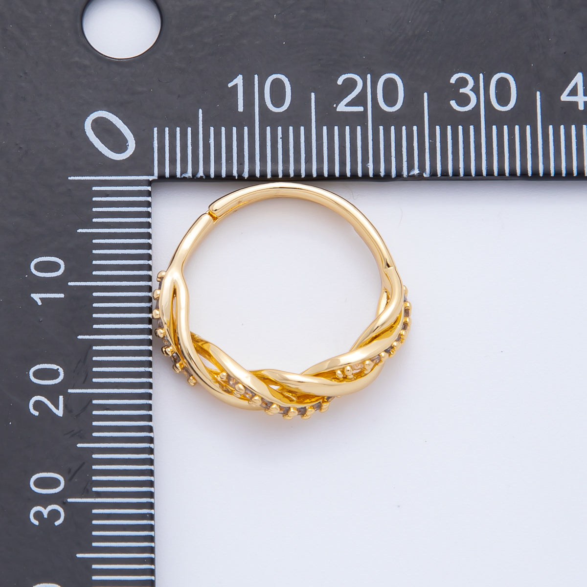 Dainty Mix Metal Gold Braided Ring with CZ Elegant Twist Band Adjustable O-2114