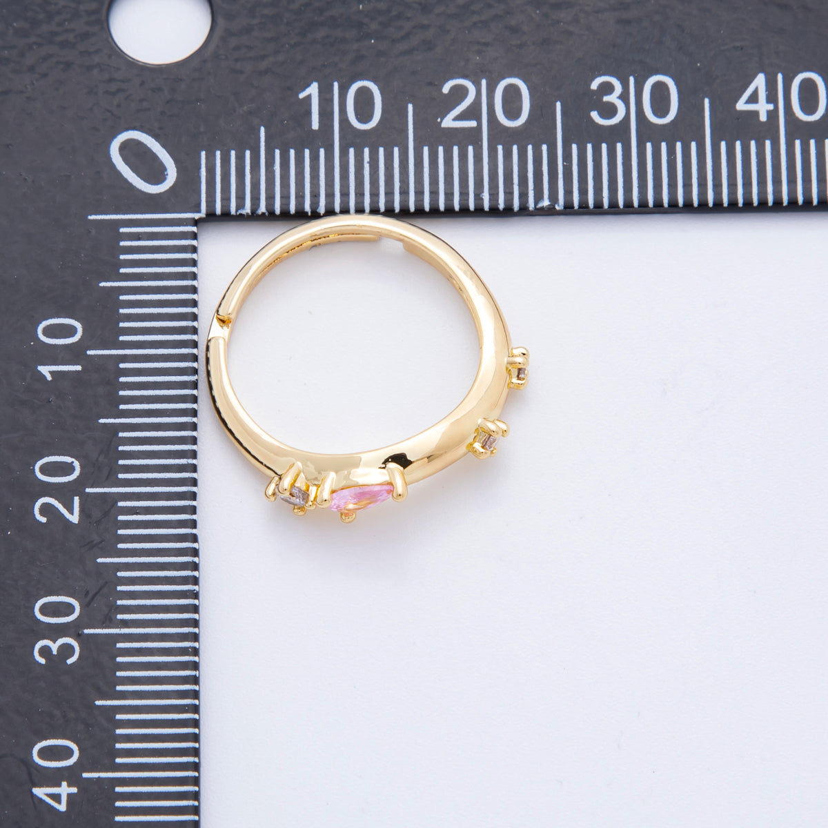 18K Gold Filled Pink, Clear CZ Teardrop Cluster Curve Adjustable Ring | O278