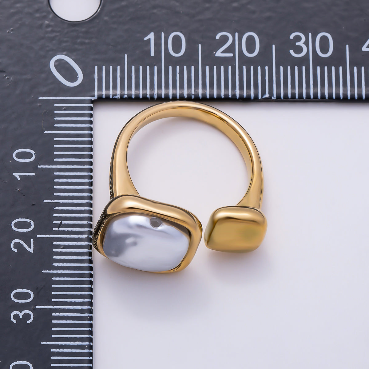Stainless Steel Shell Pearl Square Wrap Ring | Rings-00302