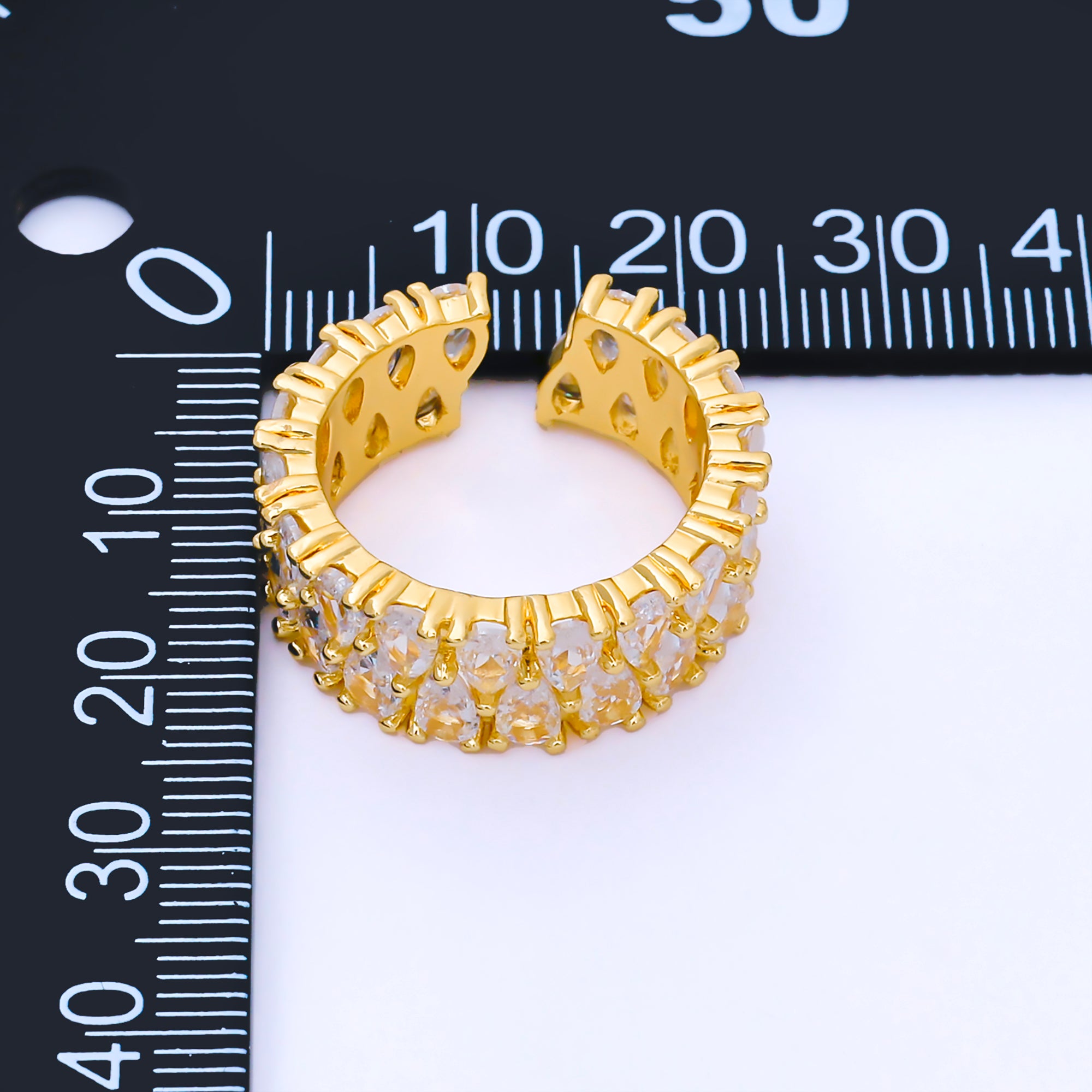 24K Gold Filled Teardrop CZ Cluster Crown Adjustable Ring | O1666
