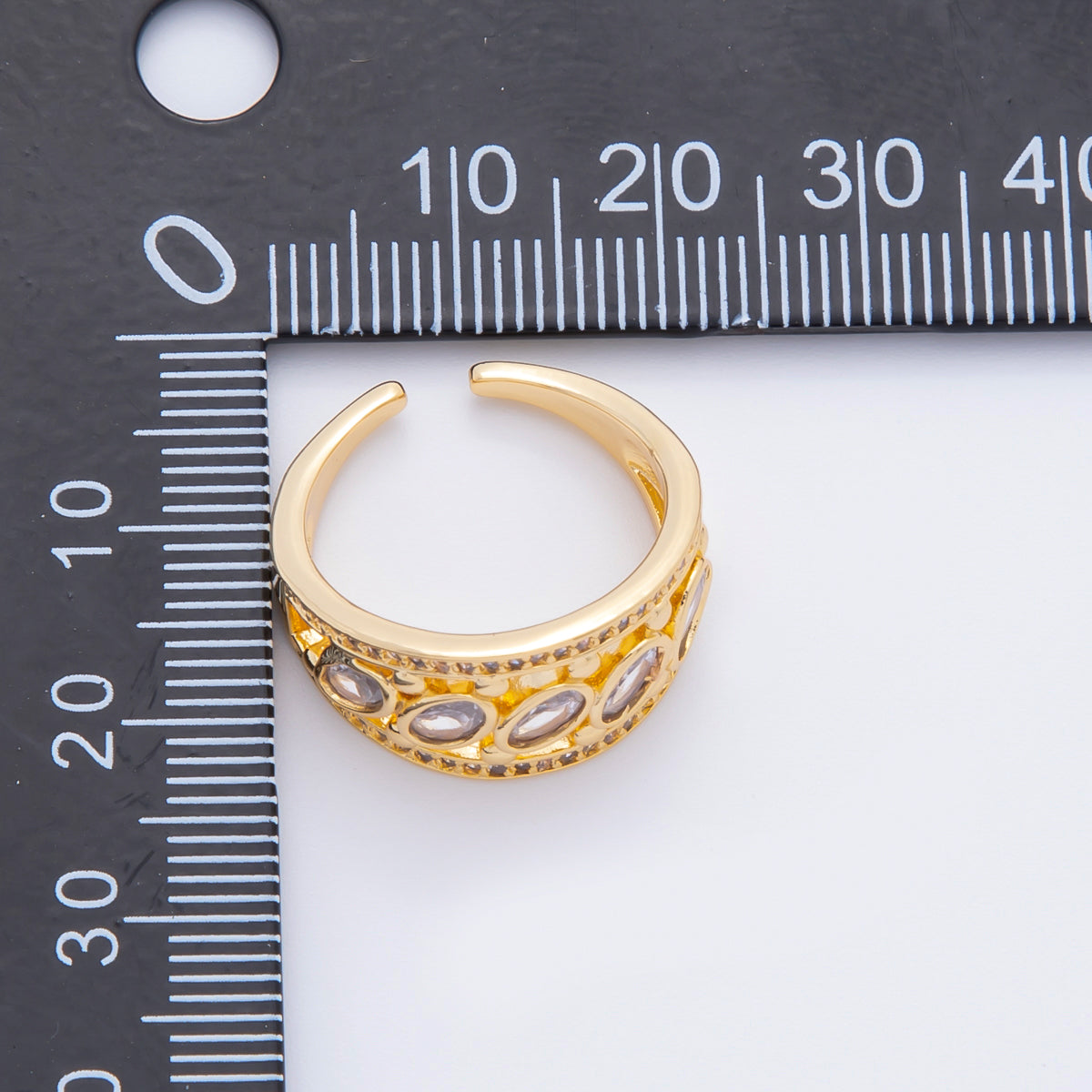 18K Gold Filled Oval Clear CZ Micro Paved CZ Wide Ring | O437