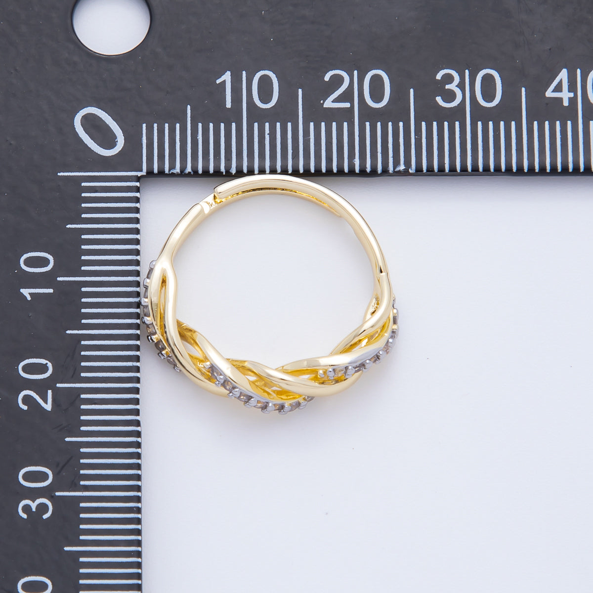 Dainty Mix Metal Gold Braided Ring with CZ Elegant Twist Band Adjustable O-2114