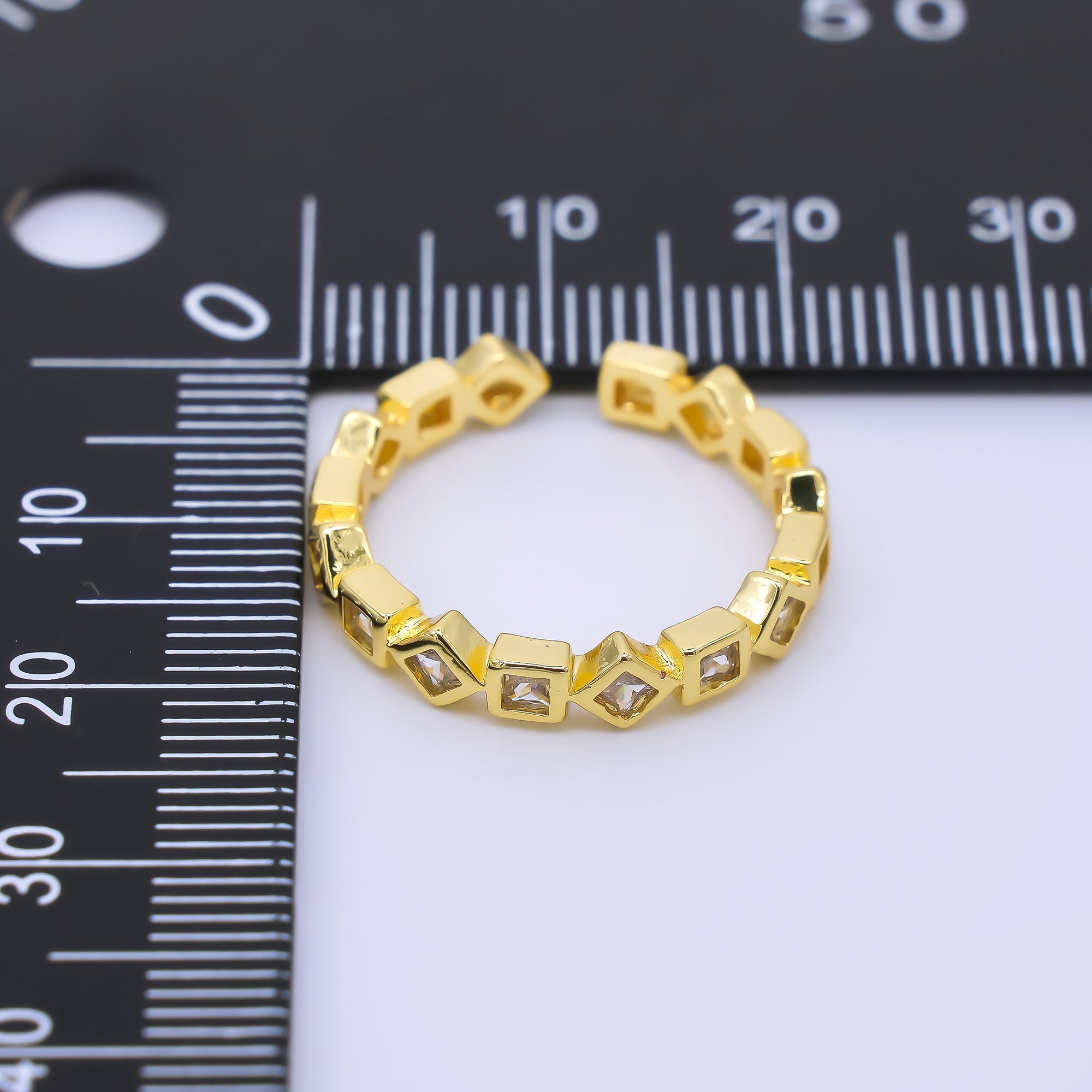 24K Gold Filled Rhombus, Square CZ Geometrical Pattern Adjustable Open Ring | O1182