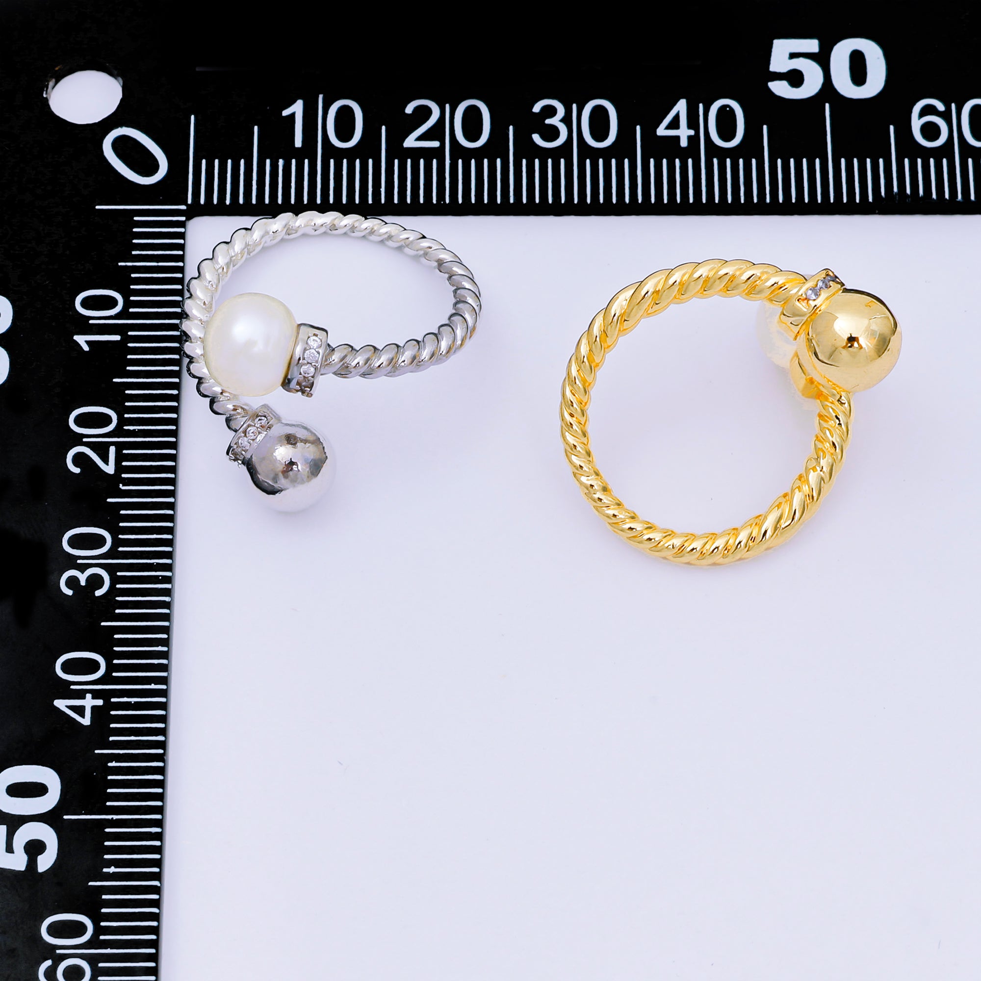 24K Gold Filled Micro Paved CZ Shell Pearl Classic Twisted Rope Promise Adjustable Ring in Gold & Silver | O-1492 O-1493