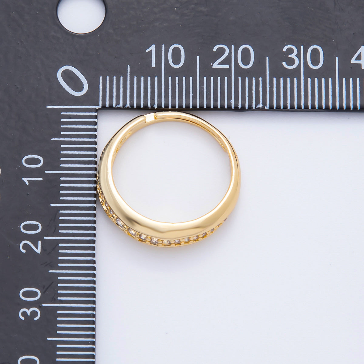 18K Gold Filled Micro Paved CZ Thin Adjustable Band Ring | O005