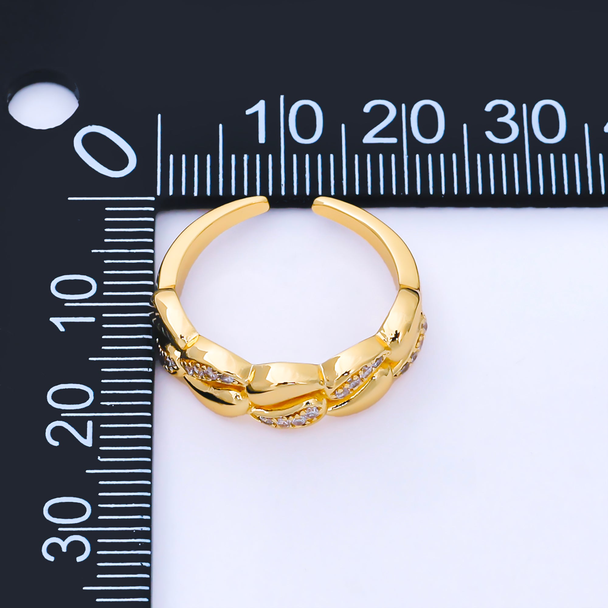 24K Gold Filled Micro Paved CZ Yin-Yang Tomoe Adjustable Ring | O1665