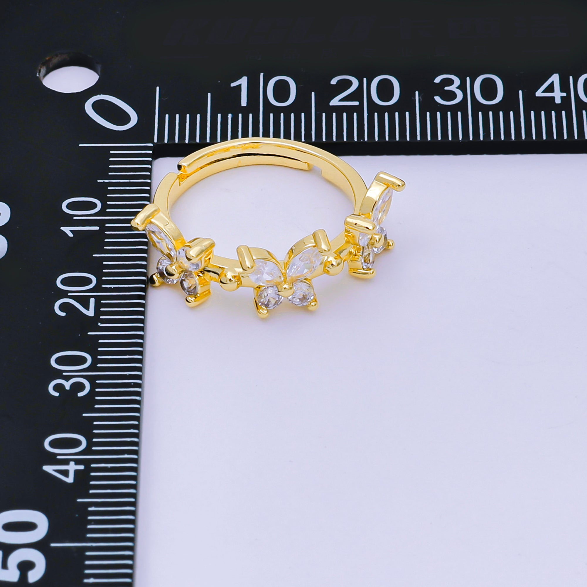 24K Gold Filled Marquise CZ The Trinity Butterfly Animal Adjustable Ring | O-1451