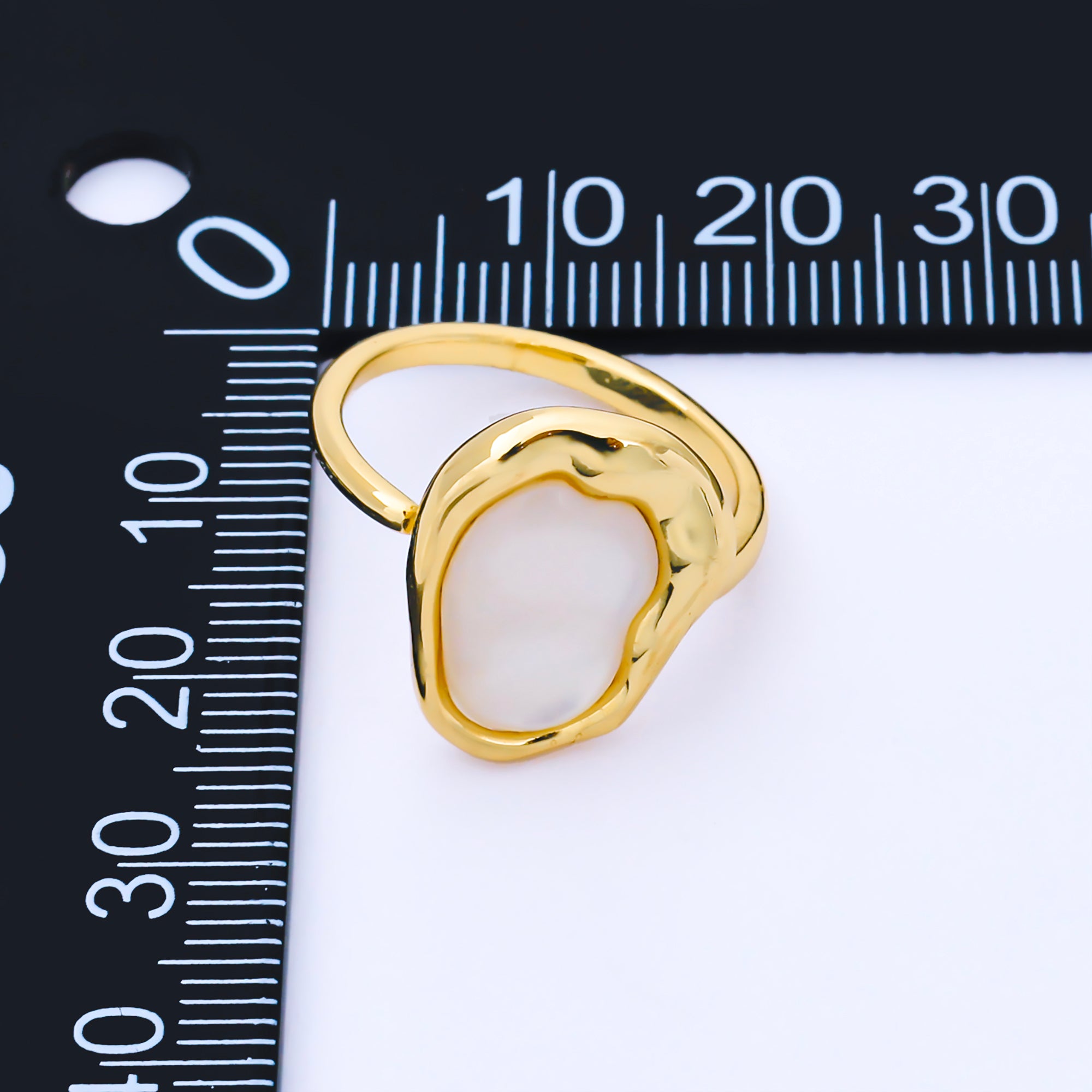 24K Gold Filled Shell Pearl Molten Bezel Solitaire Adjustable Ring | O1667