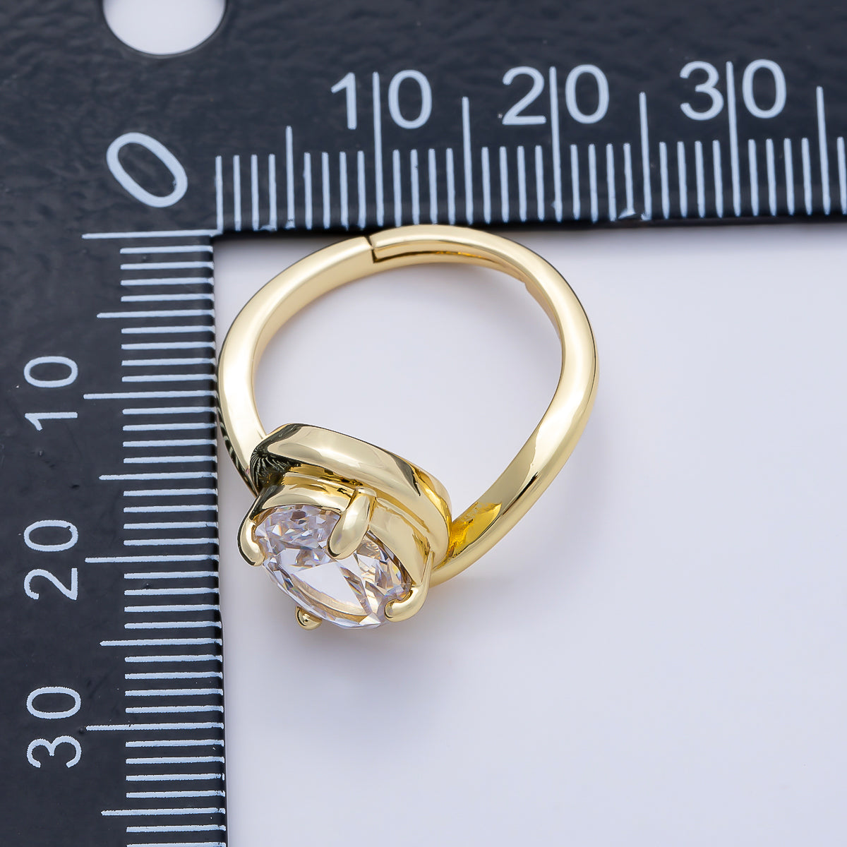 16K Gold Filled Clear CZ Oval Prong Bezel Curved Ring | Rings-00280