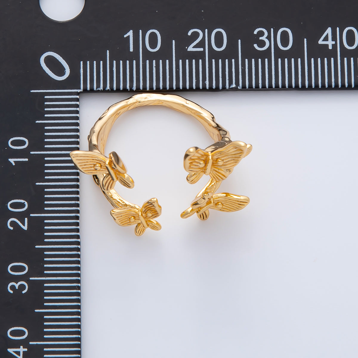18K Gold Filled Multiple Butterfly Molten Hammered Wrap Ring | O621