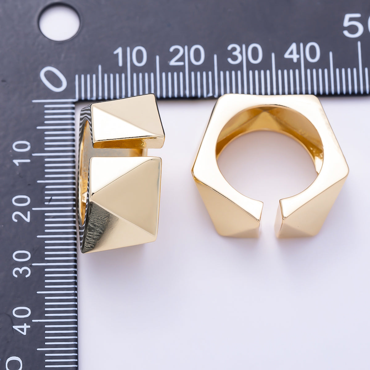 16K Gold Filled Minimalist Multifaceted Geometric Wide Band Ring | Rings-00308