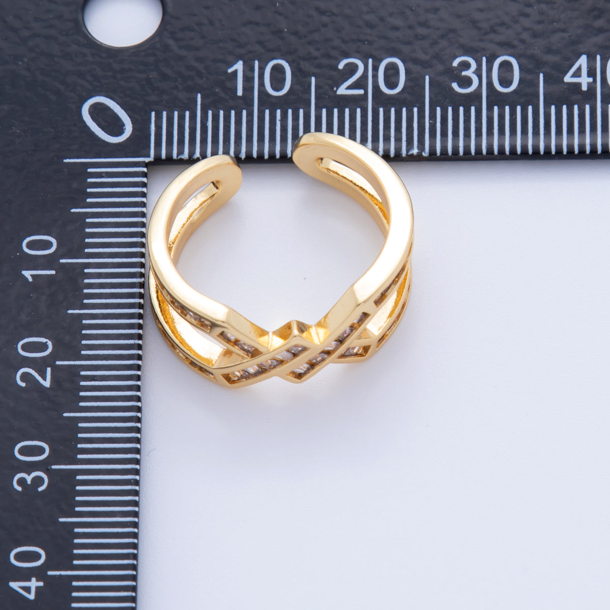 18K Gold Filled Clear CZ Baguette Geometric Double Band Ring | O1749