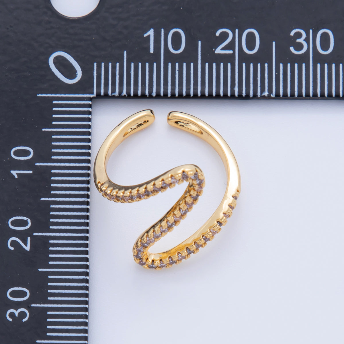 18K Gold Filled Micro Paved Curve Wave Ring | O2022