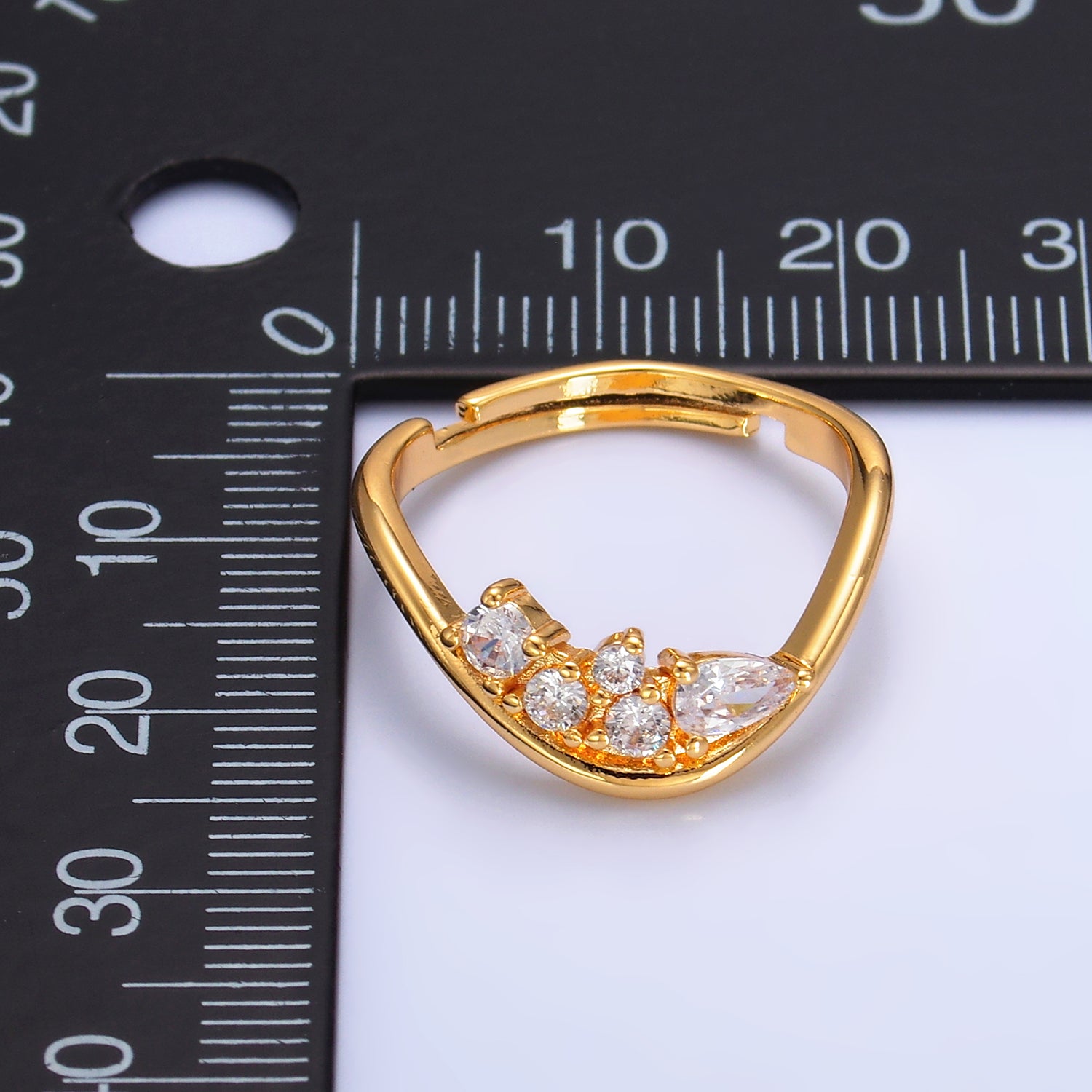 24K Gold Filled Heart White Enamel Micro Paved CZ Wrap Ring | O729