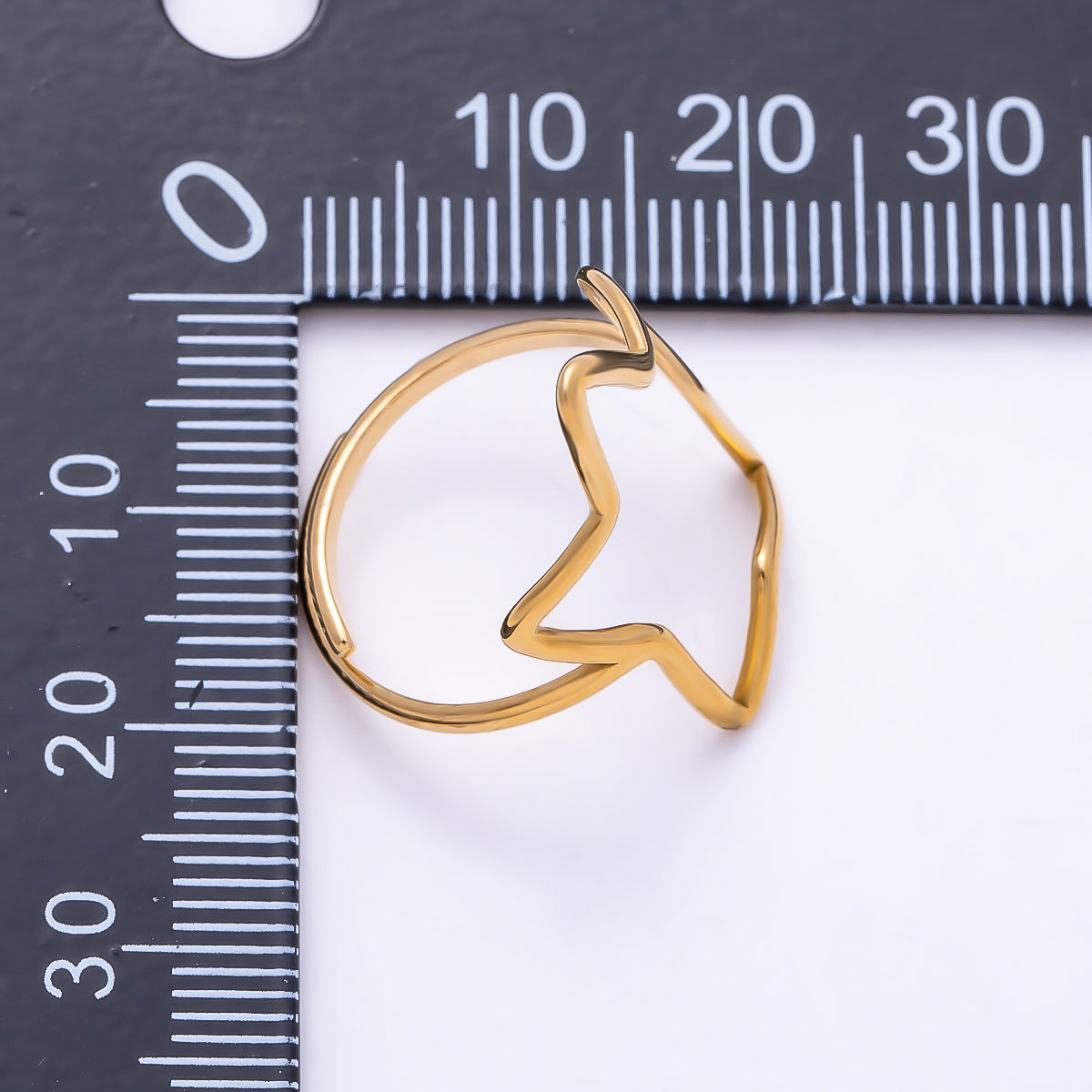 PVD Gold Stainless Steel Celestial Star Minimalist Open Bezel Ring | Rings-00327