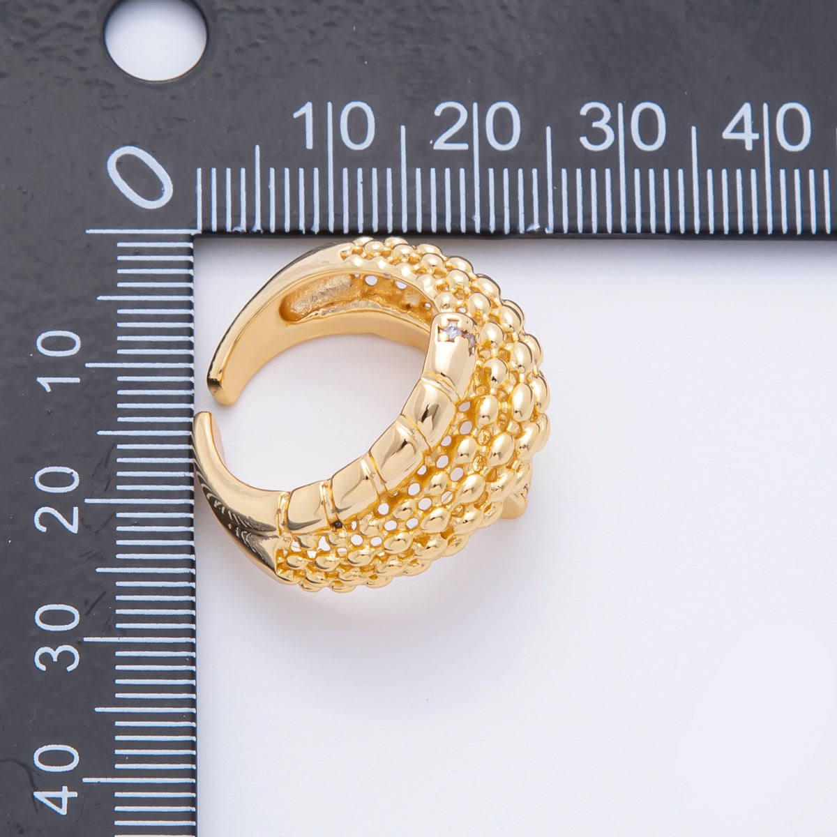 18K Gold Filled Micro Paved CZ Beaded Ribbed Triple Band Dome Ring | O450