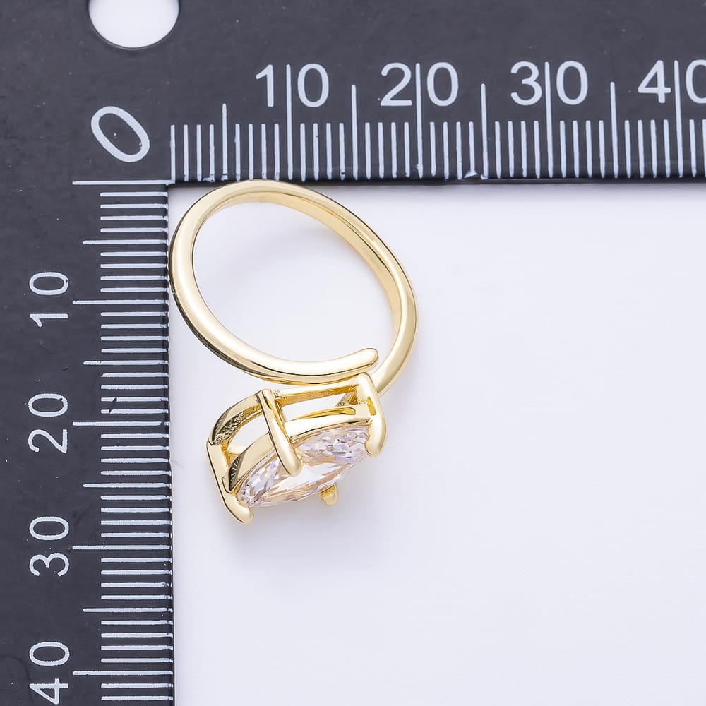 16K Gold Filled Clear CZ Marquise Wrap Ring | Rings-00444