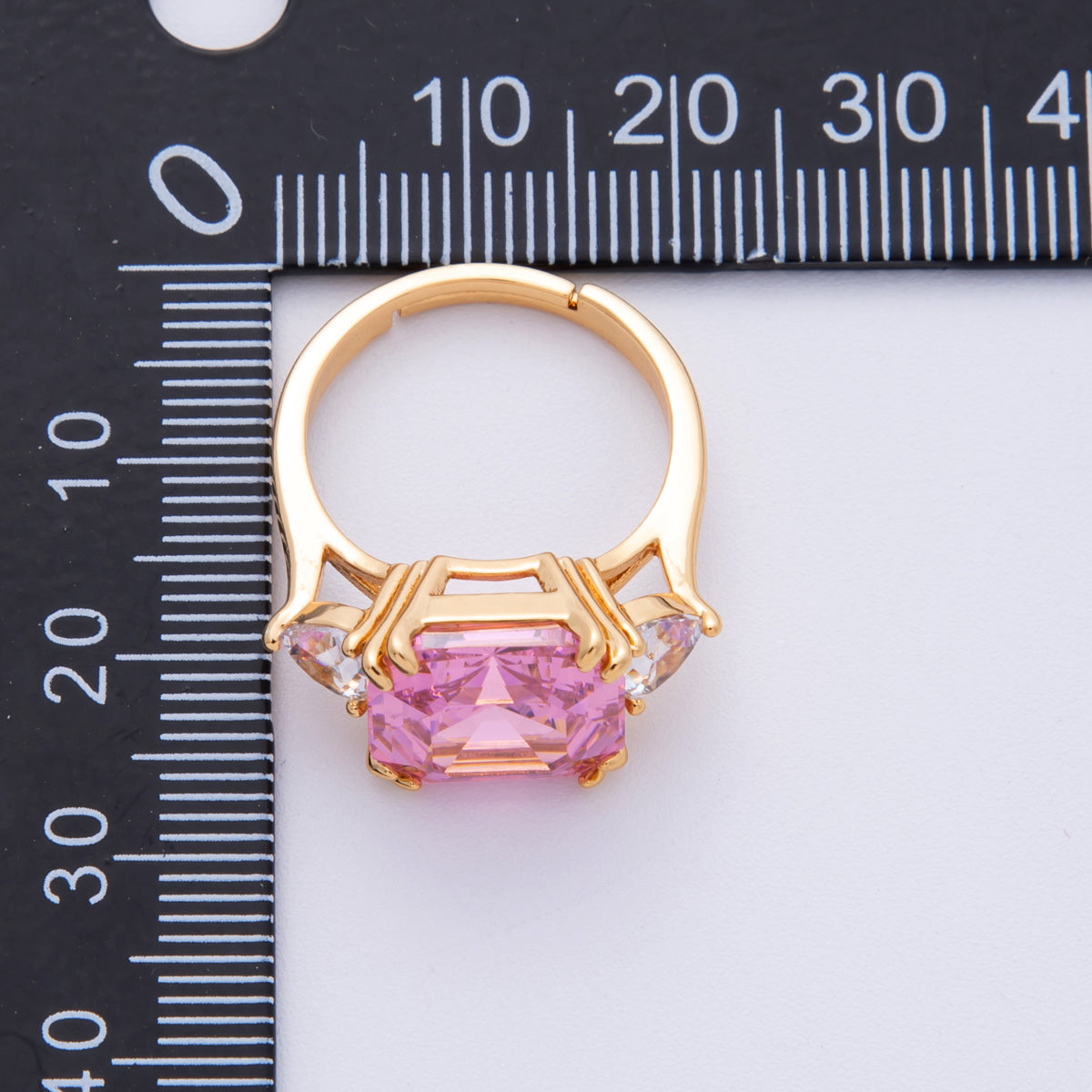 18K Gold Filled Pink, White CZ Square Geometric Butterfly Mariposa Wings Adjustable Ring | O809