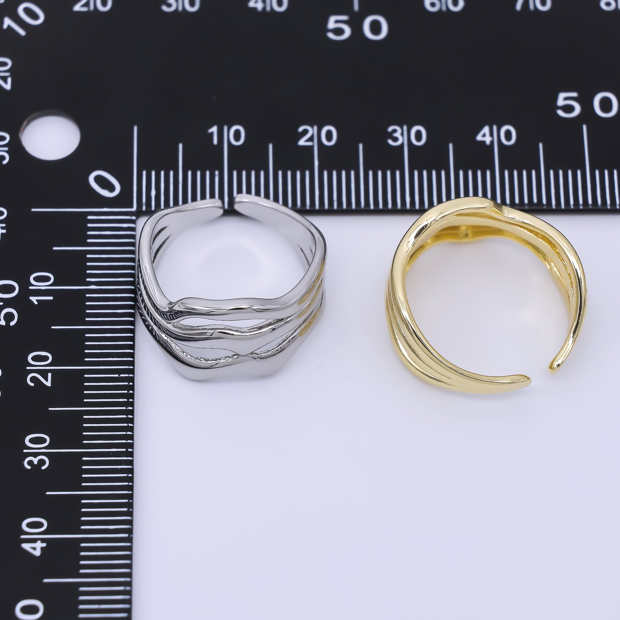 24K Gold Filled Triple Waves Band Ring in Gold & Silver | O1620 O1621