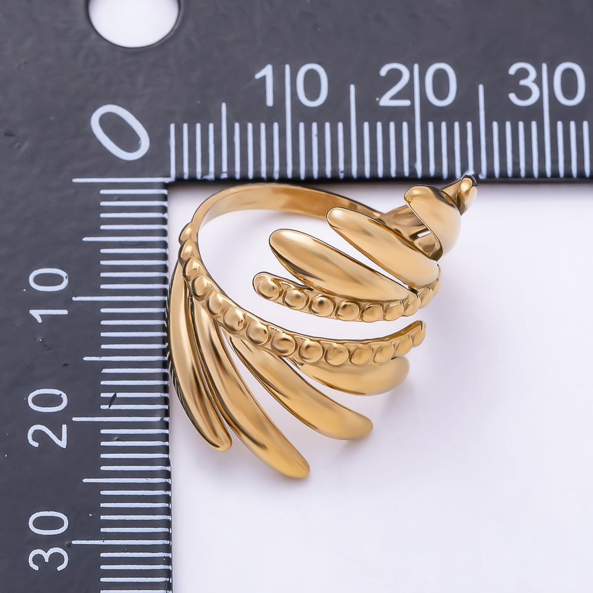 PVD Gold Stainless Steel Minimalist Geometric Leaf Wing Wrap Ring | Rings-00320